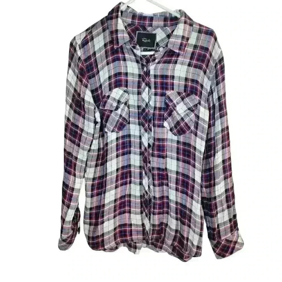 Rails Womens Top Size L Plaid Button Down Shirt Red White Blue Patriotic - Picture 1 of 8